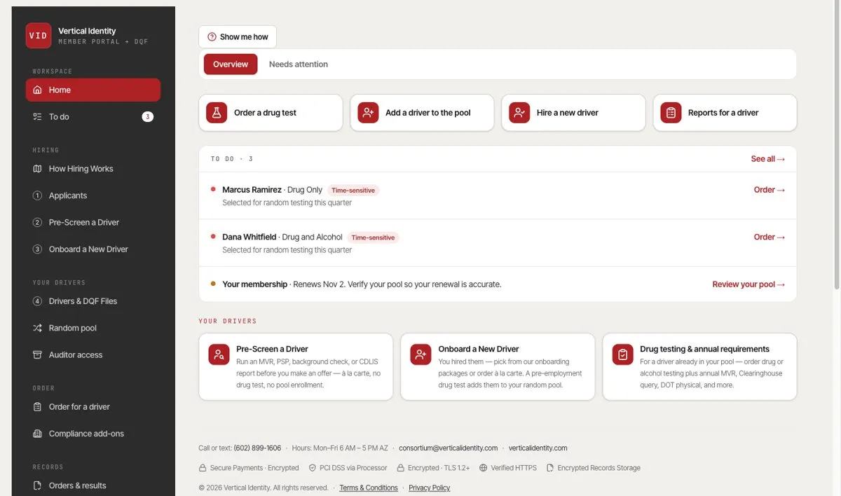 The member portal Home screen (sample data)